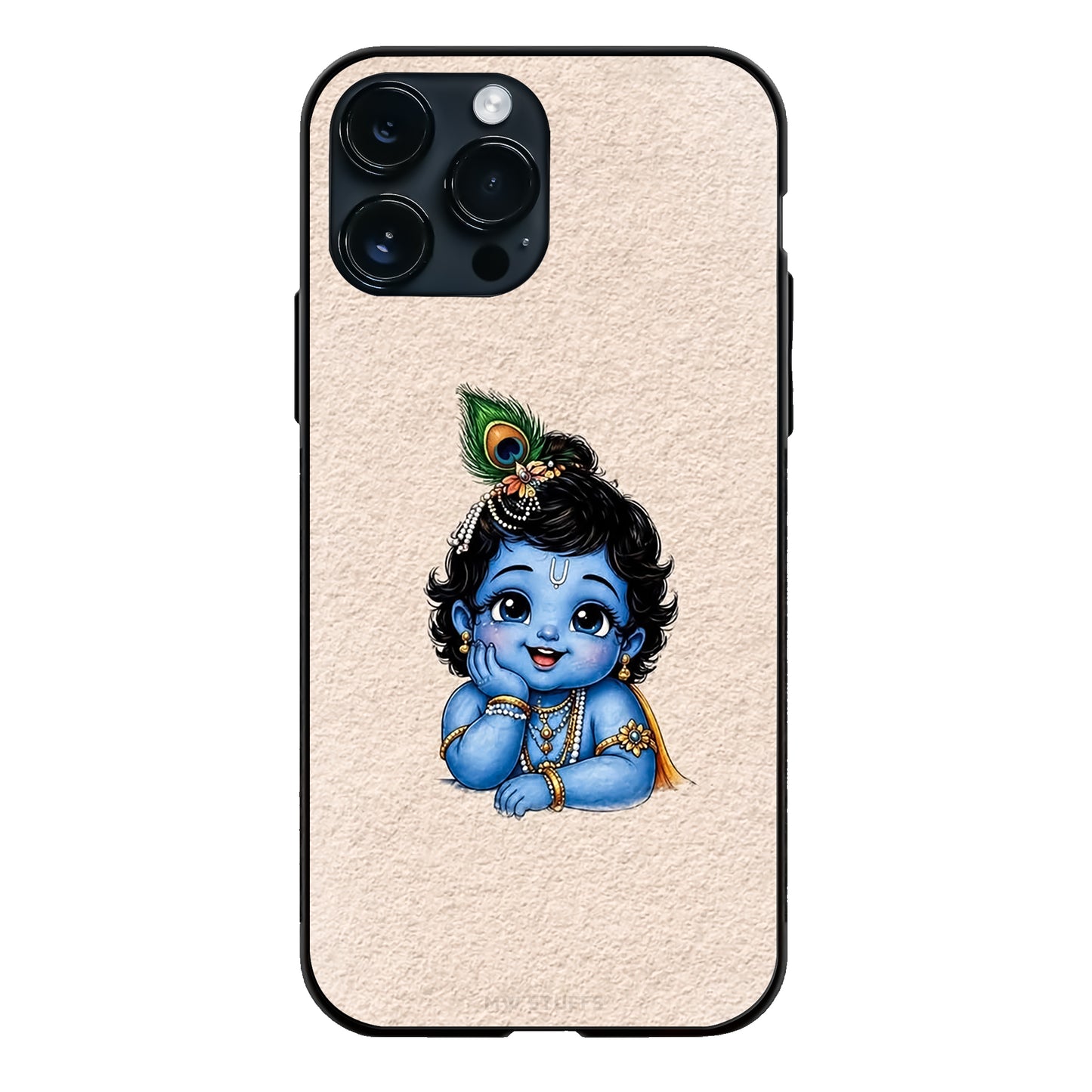Baby Bal Krishna Cute Peacock Feather Glass Case