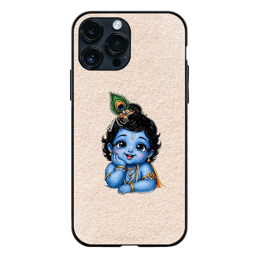 Baby Bal Krishna Cute Peacock Feather Glass Case