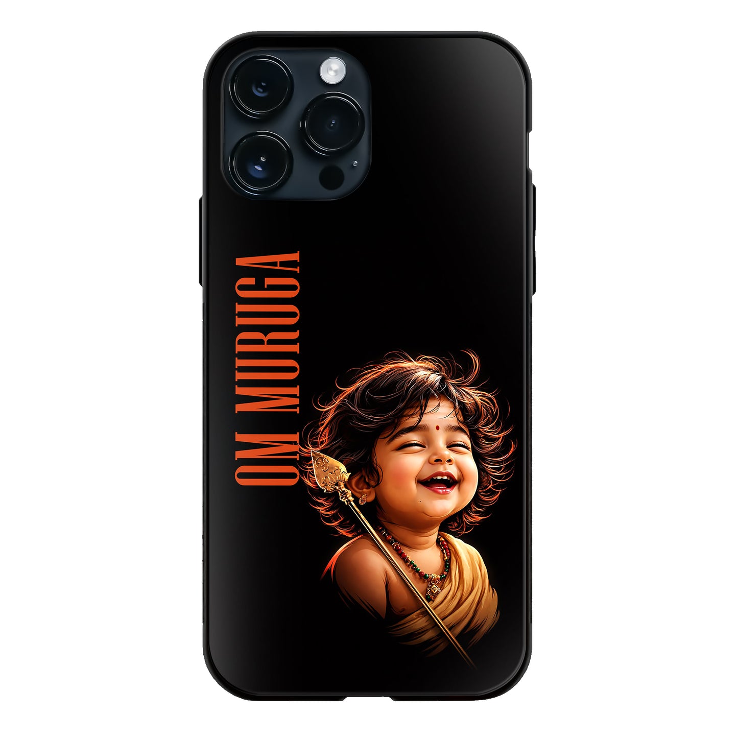 God Murugan Baby Laughing Om Muruga Vel Black Glass Case
