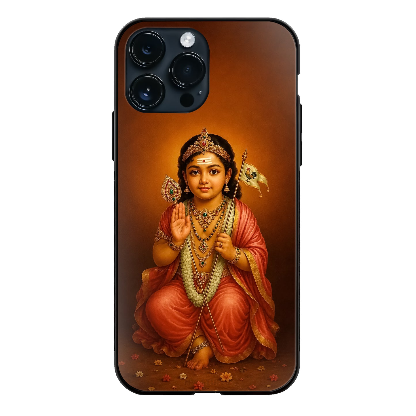 Baby God Murugan Seated Vel Flag Glass Case