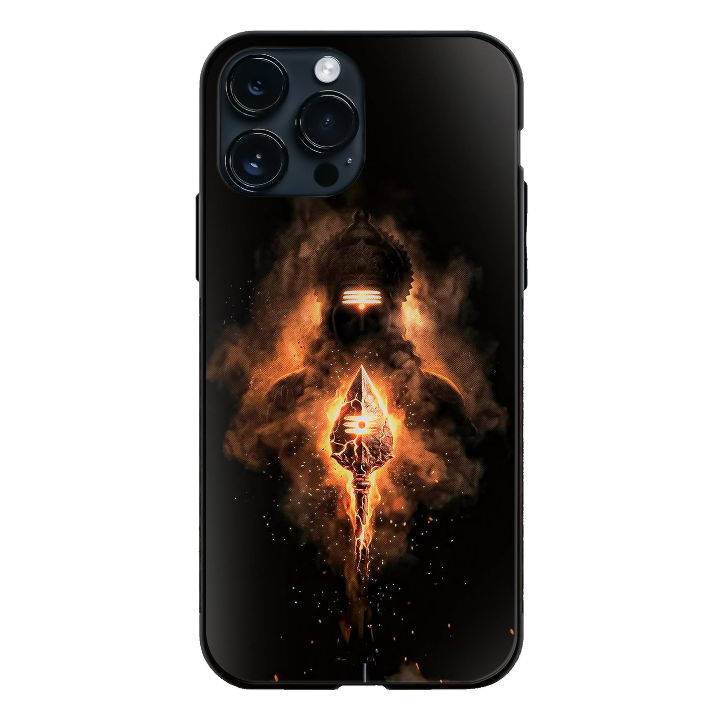 God Murugan Dark Form Glowing Vel Fire Smoke Glass Case