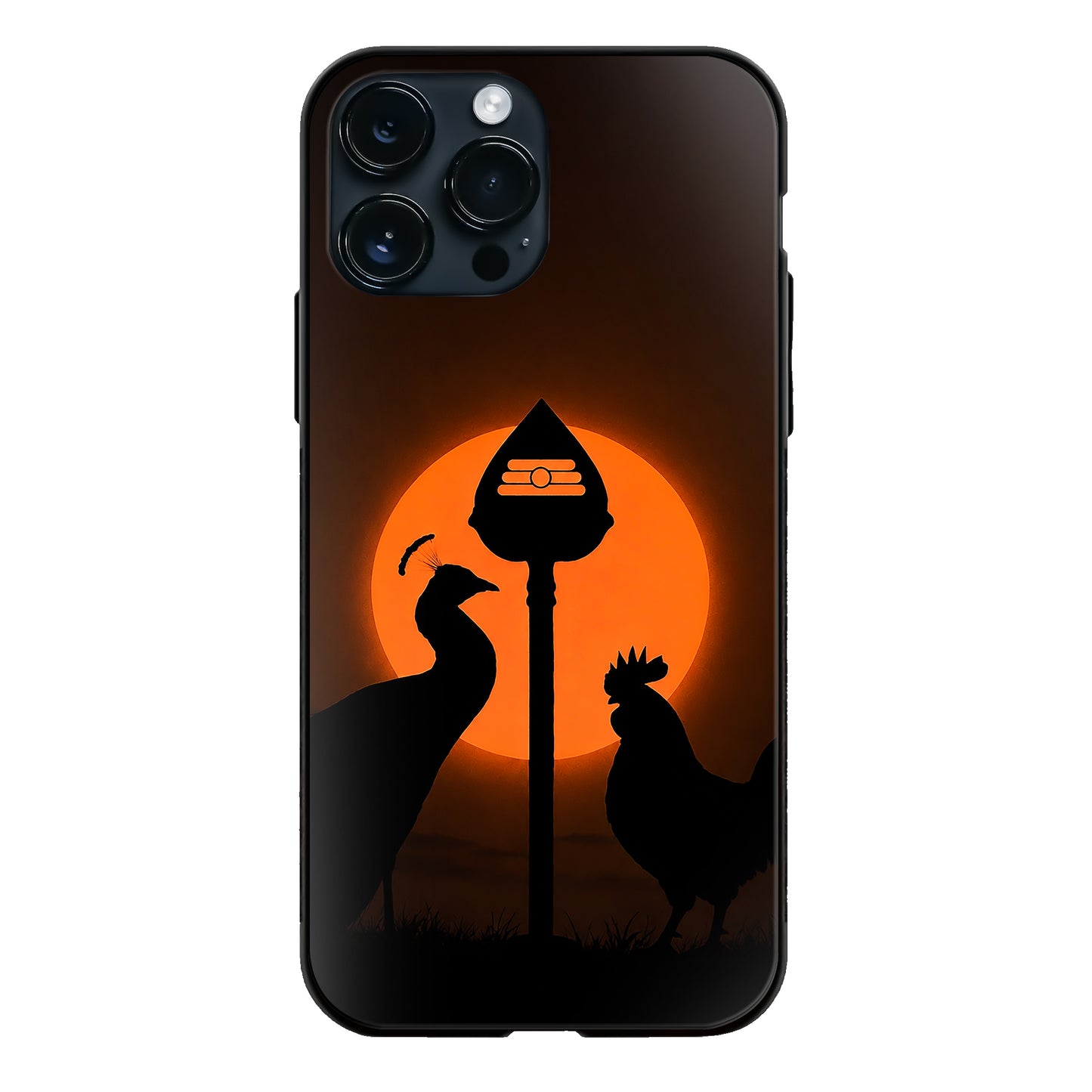 God Murugan Vel Peacock Rooster Sunset Silhouette Glass Case