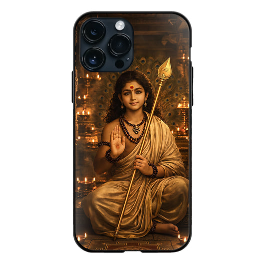 God Murugan Young Form Seated Vel Temple Lamps Glass Case