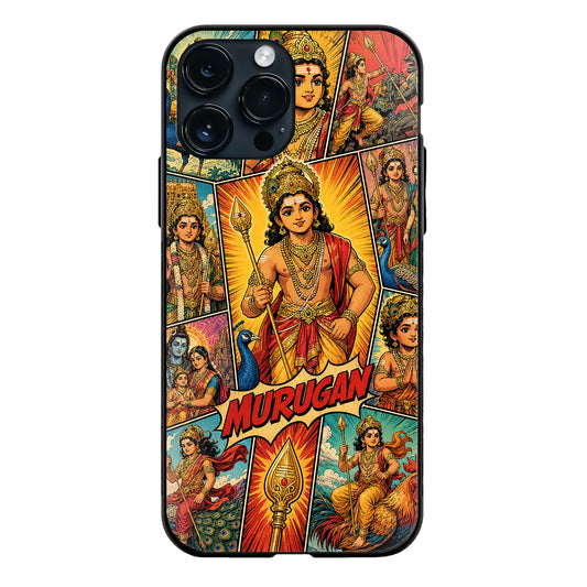 God Murugan Young Warrior Vel Comic Style Art Glass Case