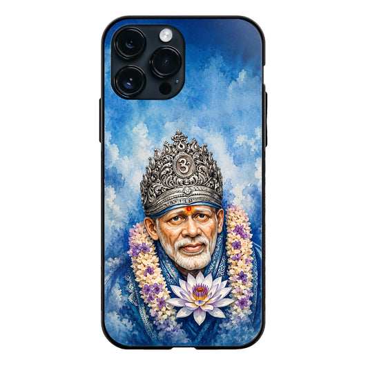 God Sai Baba Lotus Blue Sky Om Crown Watercolor glass phone case