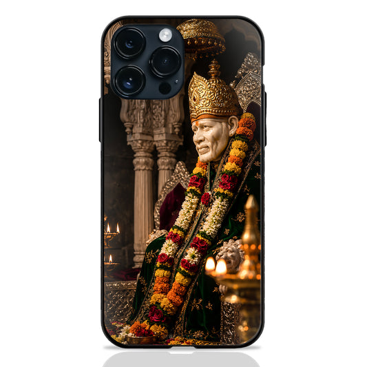 God Sai Baba Shirdi Decorated Throne Flowers Golden Temple glass phone case