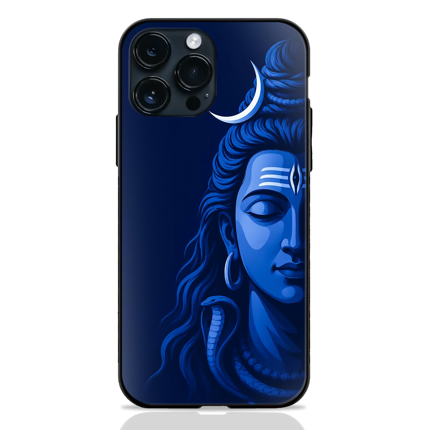 God Shiva Blue Face Crescent Moon Snake Dark Blue Glass Case