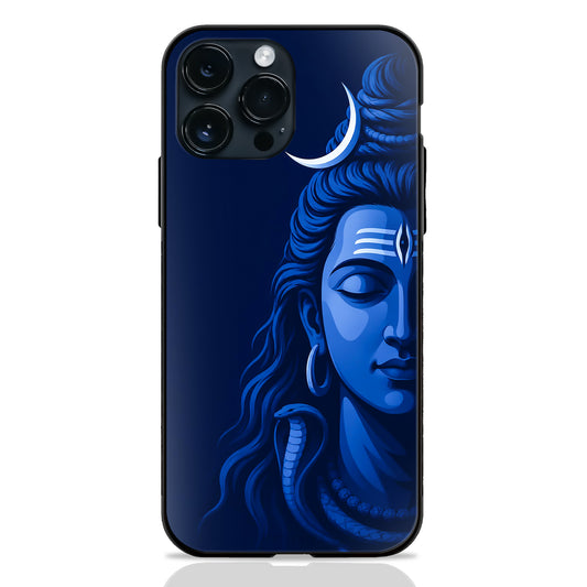 God Shiva Blue Face Crescent Moon Snake Dark Blue Glass Case