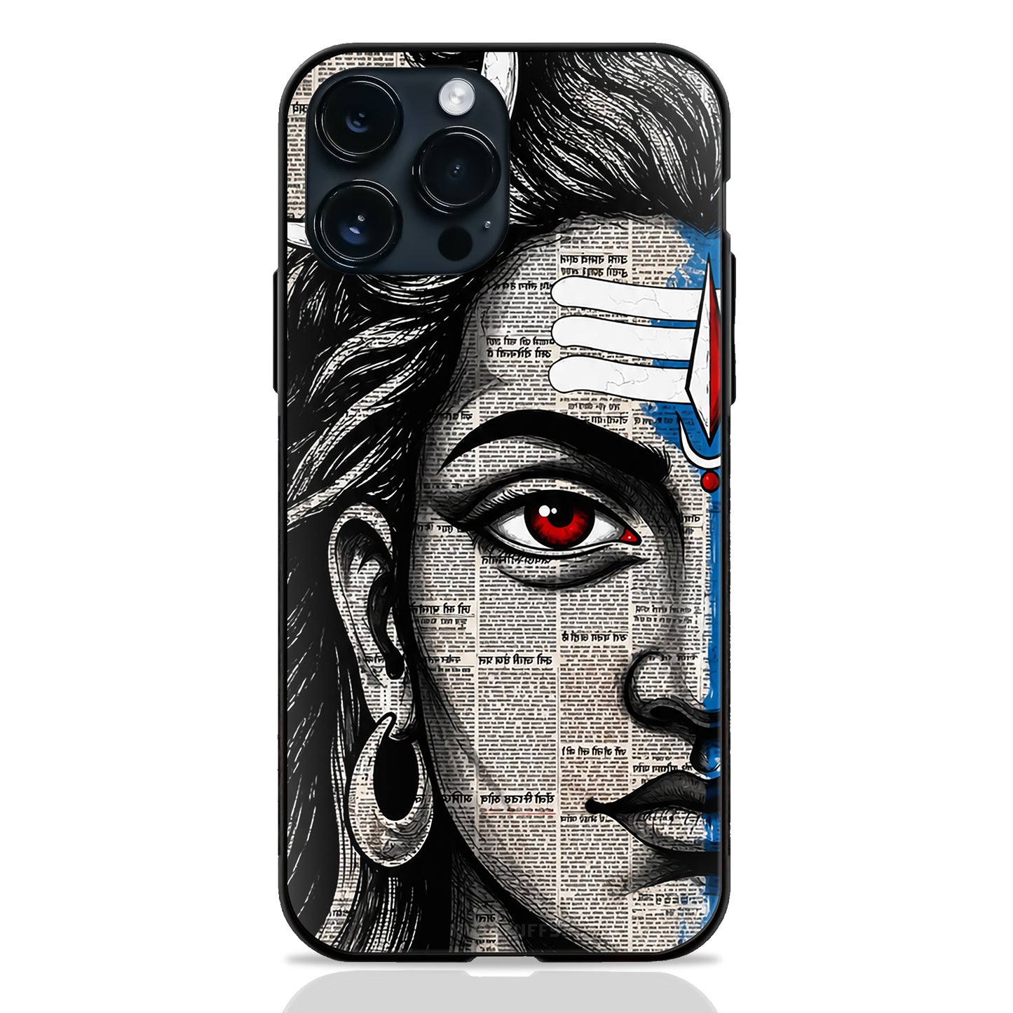 God Shiva Half Face Newspaper Art Red Eye Glass Case