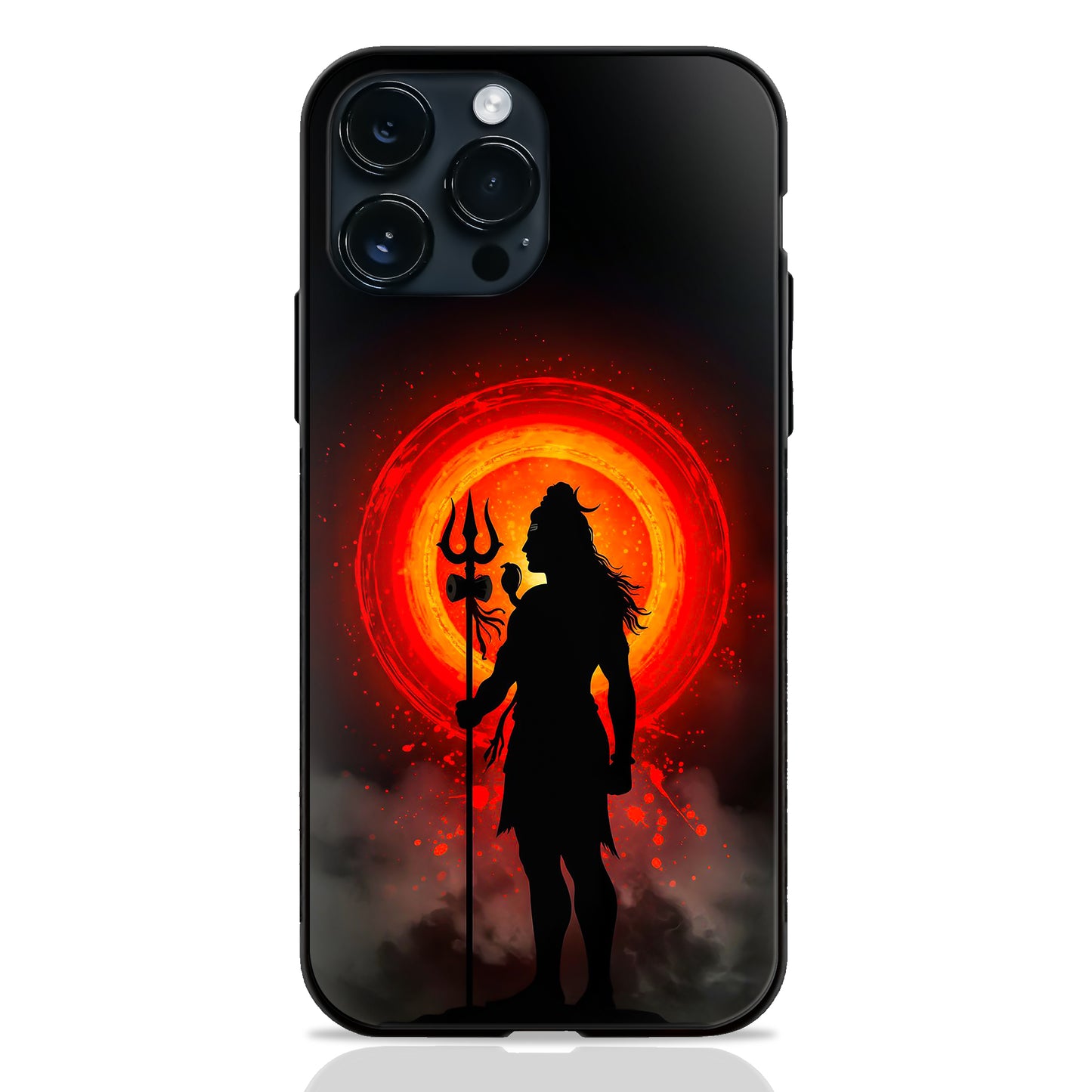 God Shiva Silhouette Trishul Glowing Red Sun Dark Glass Case