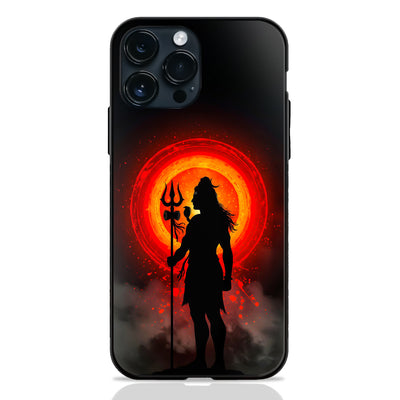 God Shiva Silhouette Trishul Glowing Red Sun Dark Glass Case