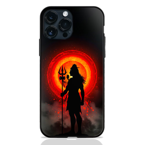 God Shiva Silhouette Trishul Glowing Red Sun Dark glass phone case